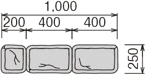 ラップブロック擁壁用の端部型正面図